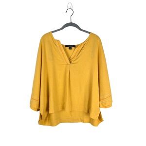 MARC NEW YORK XL Yellow Linen Blend Top‎ Blouse 3/4 Sleeve Split V-Neck